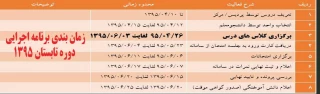 زمان بندی برنامه اجرایی دوره تابستان 1395