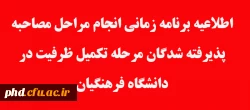 اطلاعیه برنامه زمانی انجام مراحل مصاحبه پذیرفته شدگان مرحله تکمیل ظرفیت در دانشگاه فرهنگیان 
پردیس شهید هاشمی نژاد