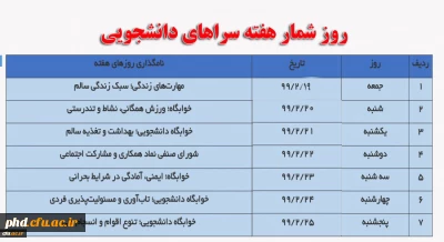 روز شمار هفته سراهای دانشجویی
