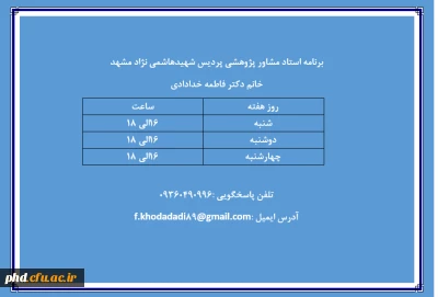 برنامه  استاد مشاور پژوهشی خانم دکتر فاطمه خدادادی