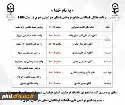 برنامه هفتگی استادان مشاورپژوهشی استان خراسان رضوی در سال 1400 2