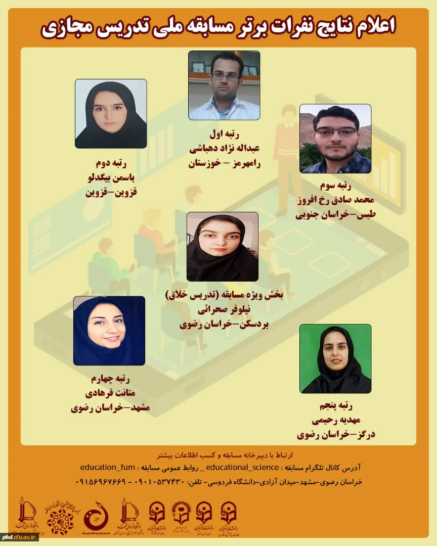  درخشش دانشجو معلمان دانشگاه فرهنگیان استان خراسان رضوی درمسابقه ملی تدریس مجازی با مشارکت دانشگاه فردوسی مشهد 