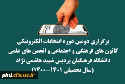 برگزاری دومین دوره انتخابات الکترونیکی کانون های فرهنگی و اجتماعی و انجمن های علمی دانشگاه فرهنگیان پردیس شهید هاشمی نژاد (سال تحصیلی ۱۴۰۱-۱۴۰۰) : 2