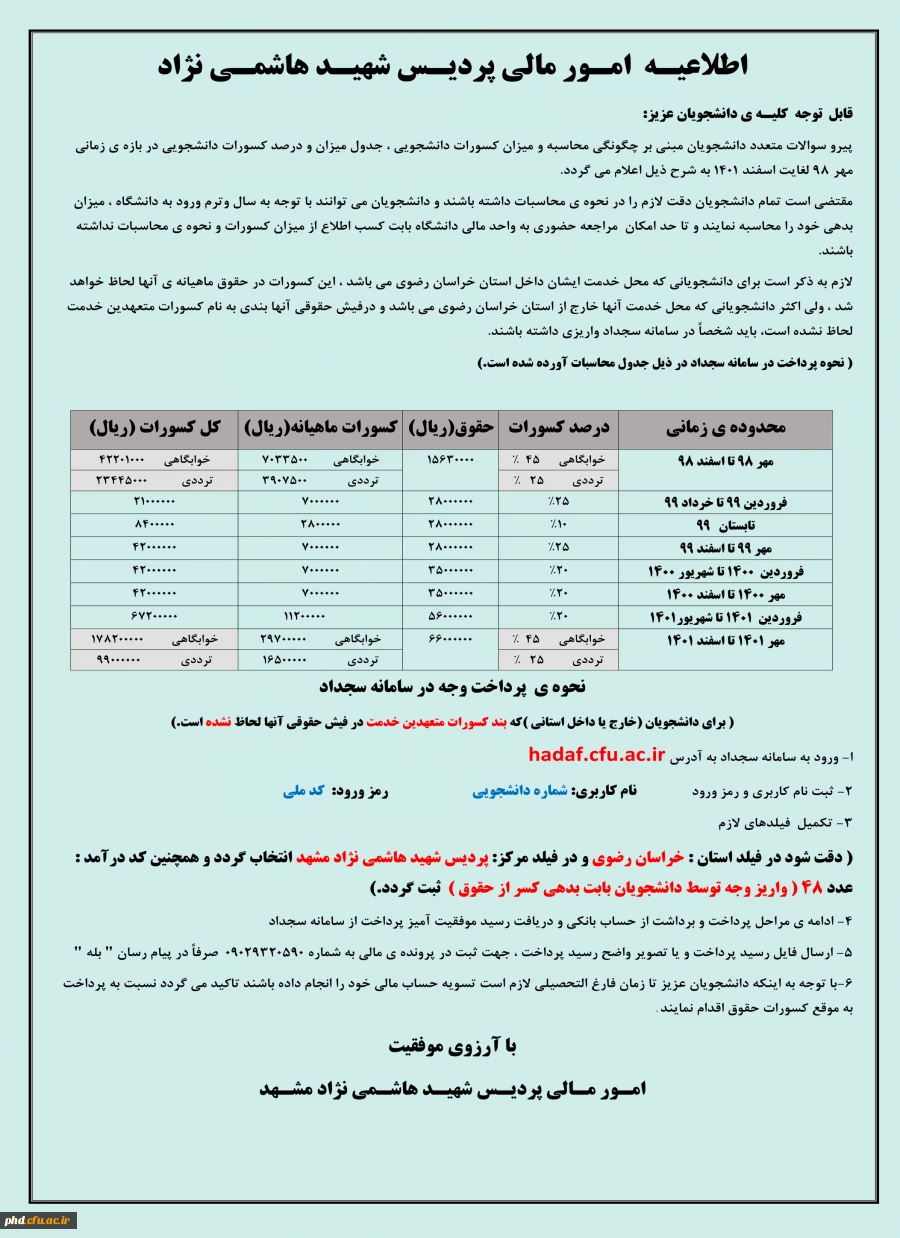 دانشجویان عزیز طبق این فایل می توانید نسبت به پرداخت کسورات خود اقدام بفرمایید