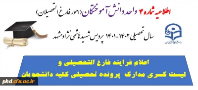 اطلاعیه مهم واحد دانش آموختگان

فرایند فارغ التحصیلی واعلام لیست کسری مدارک