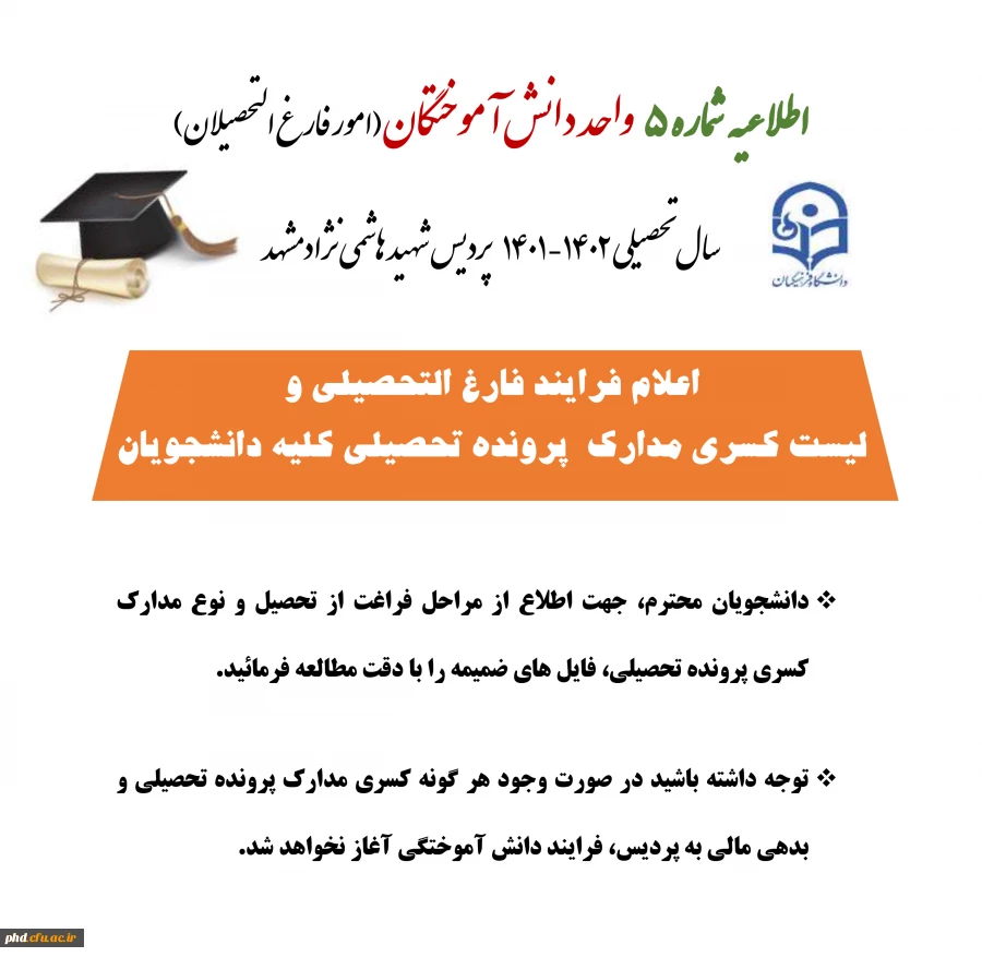 فرایند فارغ التحصیلی واعلام لیست کسری مدارک   3