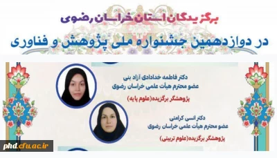 کسب چندین رتبه نخست کشوری در حوزه های مختلف پژوهشی ، توسط پژوهشگران محترم  استان خراسان رضوی